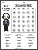 PAUL CEZANNE Biography Word Search Puzzle Worksheet Activity