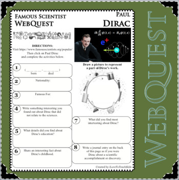 Preview of THEORETICAL PHYSICIST PAUL DIRAC Science WebQuest Scientist Research Project