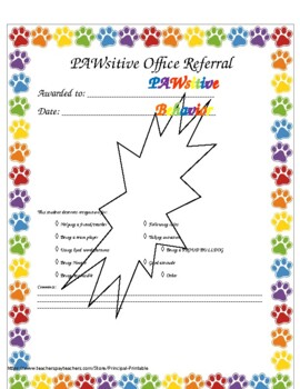 Preview of PAWsitive Office Referral (editable & fillable resource)