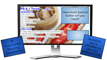 Preview of PB & J Taco Recipe-A Functional Reading Activity