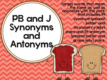 Pb And J Synonyms And Antonyms By Lindsey Karol Tpt