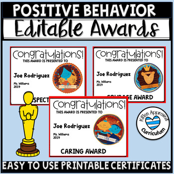 Preview of PBIS reward template PBIS Rewards Certificate Editable Positive Behavior Awards