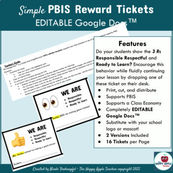 Preview of PBIS Class Economy Printable Reward Tickets EDITABLE Google Docs™ template