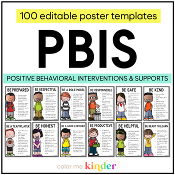 Preview of PBIS Classroom Poster Pack with 100 EDITABLE Templates