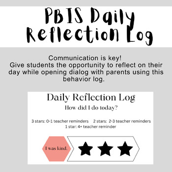 Preview of PBIS Daily Reflection Log
