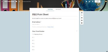 Preview of PBIS Point Sheet Google Form