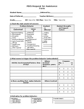 Preview of PBIS Request for Assistance Form to be filled before referral(Editable&Fillable)