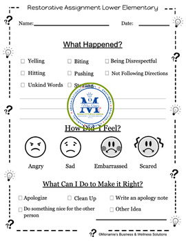 Preview of PBIS Restorative Writing Prompts for Elementary and Middle School Students
