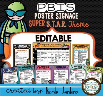 Preview of PBIS Editable Posters - Super STAR Theme