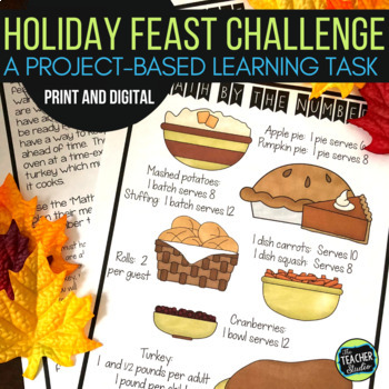 Preview of PBL Math Problem Solving Project - Holiday Feast Math Task - Print and Digital