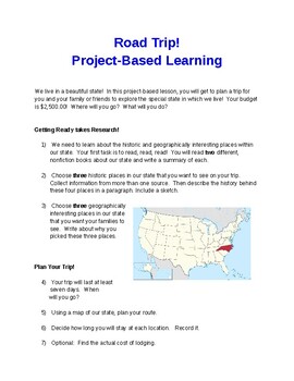 Preview of Distance Learning - Road Trip Across Your State Project