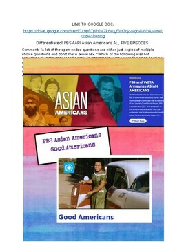 Preview of PBS Asian Americans: ALL 5 EPISODES! Video Guides/Differentiated Format