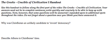Preview of PBS Greeks - Crucible of Civilization Video Viewing Questions #1