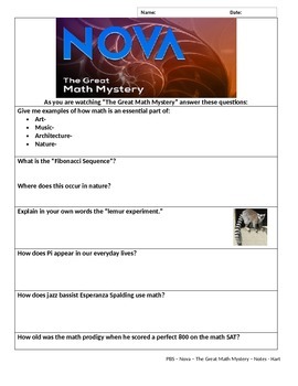 Preview of PBS Nova Great Math Mystery Questions