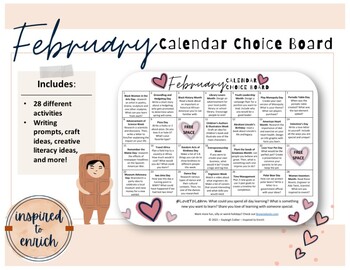 Preview of PDF Choice Board Calendar for February