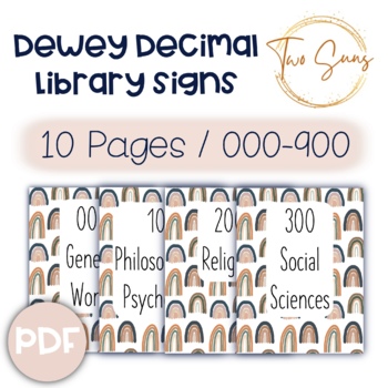 Preview of PDF Dewey Decimal Signs/ Neutral Rainbow Themed / 000-900