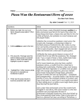 Preview of PDF Guided Reading Article: Pizza in the Pandemic