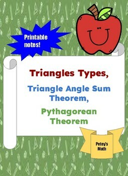 Preview of PDF Notes: Triangle Types, Triangle Angle Sum Theorem, Pythagorean Theorem