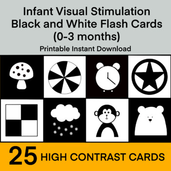 Preview of PDF Printable Newborn Baby Sensory Flashcards x 25, Black & White, Infant, Baby