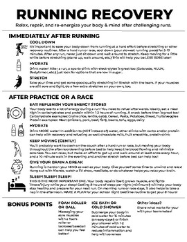 Preview of PDF Running Recovery Handout for Cross Country, Track, Running Clubs