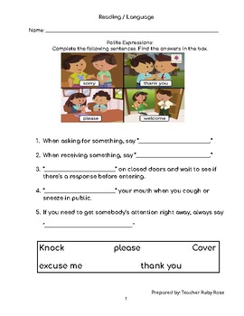 Preview of PDF Worksheets (English for Kids)