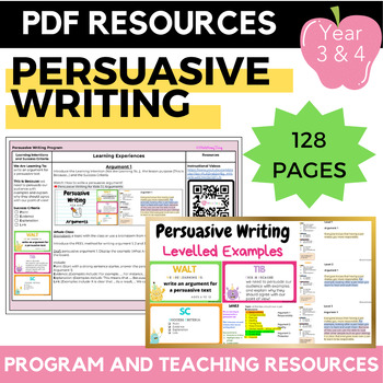 Preview of PDF Year/Grade 3 and 4 Persuasive Writing Program + Resources (128 pages)