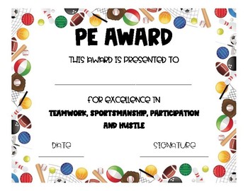 PE Award Certificate by Hill Country Teacher TPT