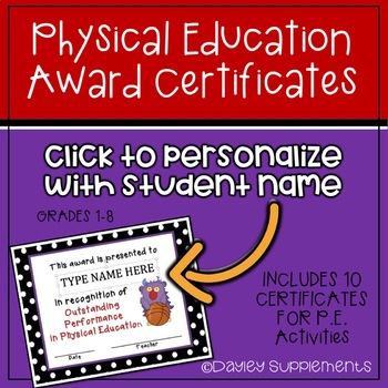 Preview of PE Award Certificates - Editable