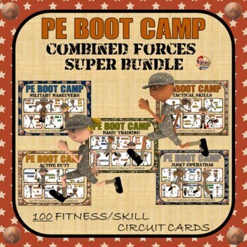 Preview of PE BOOT CAMP SERIES: Combined Forces: Super Bundle- 100 Fitness Circuit Cards
