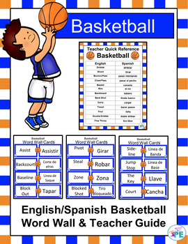 Preview of PE Basketball Spanish/English Vocabulary Teacher Guide and Word Wall Resource