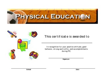 PE Certificate Award by Mrs Hill TPT
