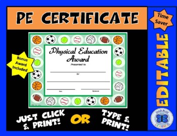 Preview of PE Certificate VII with Bonus Award- Editable (Green)