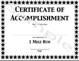 PE Certificate/Award for the Mile Run - full size