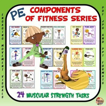 Preview of PE Component of Fitness Task Cards: 24 Muscular Strength Movements
