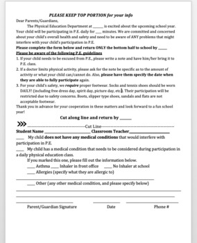 Preview of PE Consent Form Template and Student Information