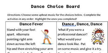 Preview of PE Dance Choice Board