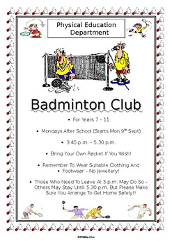 Preview of PE Dept - Badminton Club / Practice Poster