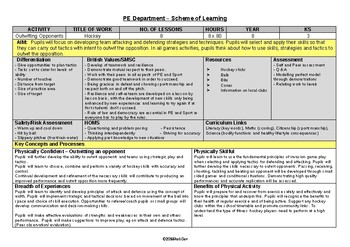 Preview of PE Dept - Field Hockey - 7th Grade Scheme of Work & 8 x Lesson Plan Outlines