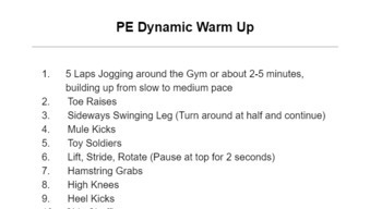 Preview of PE Dynamic Warmup, Stretches, and Exercises