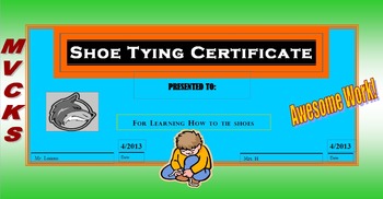 Preview of PE Elementary Shoe Tying Certificate