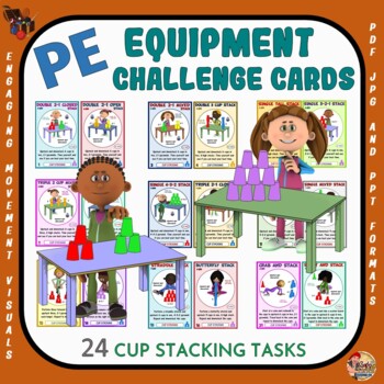 Preview of PE Equipment Challenge Cards: 24 Cup Stacking Tasks