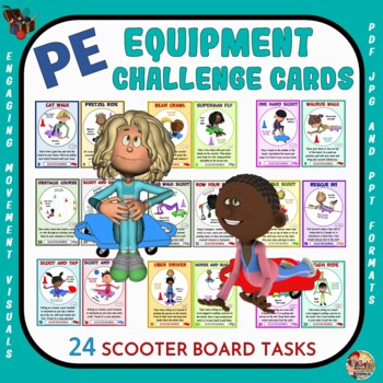 Preview of PE Equipment Challenge Cards: 24 Scooter Board Tasks
