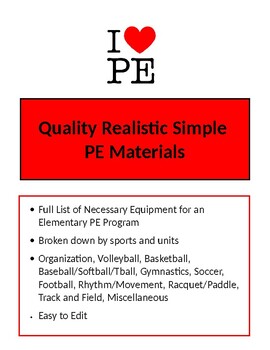Preview of PE Equipment - Full List of Necessary Equipment for an Elementary PE Program