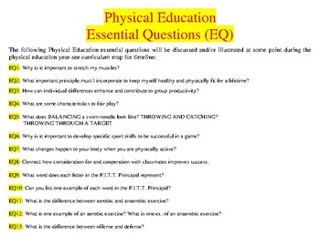 Preview of Physical Education Essential Questions (EQ) and Vocabulary Word Wall