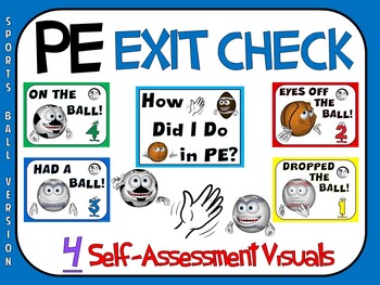 Preview of PE Exit Check- 4 Self-Assessment Visuals- Sports Ball Version