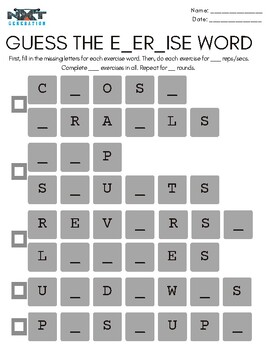 Preview of PE FUN! Guess the Exercise Word Fitness Games (3 Templates)
