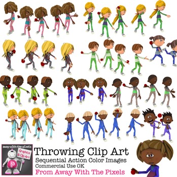 Preview of PE Fitness Clip Art - Kids Throwing Sequential Clip Art