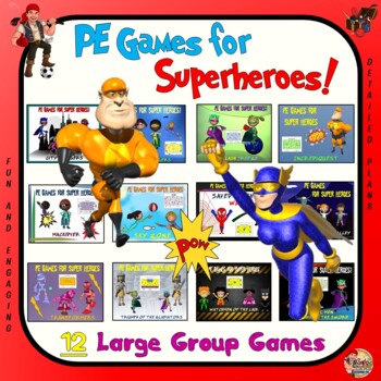 Preview of PE Games for Super Heroes!- 12 Large Group Game Bundle