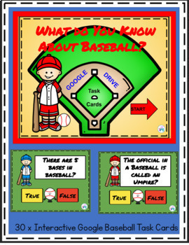 Preview of PE Google Classroom Digital Task Cards-Baseball Quiz
