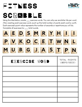Preview of PE/Health: Fitness Scrabble Workout Game